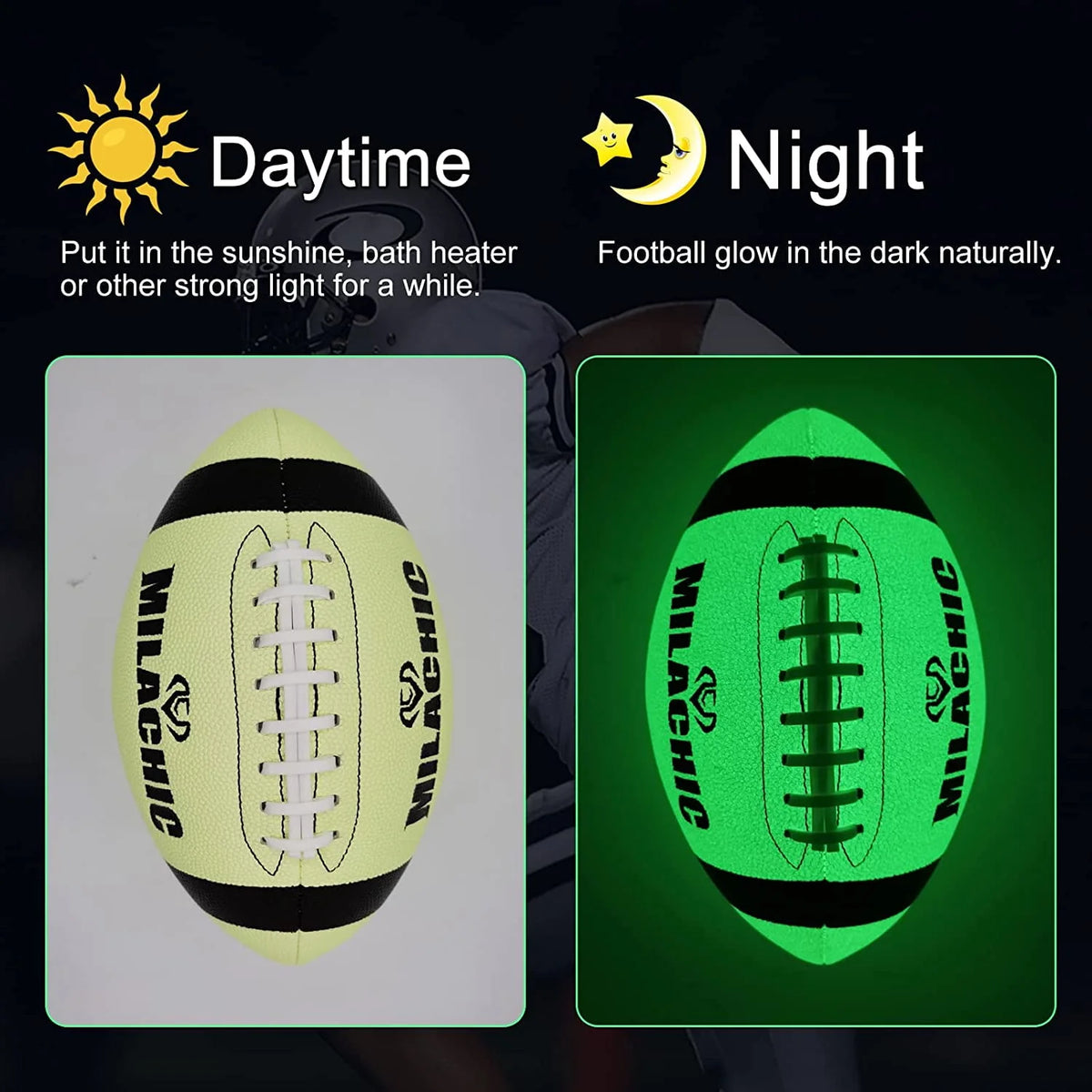 Glow in the Dark Size 9 Composite Leather Football with Pump and Carry Bag A4127