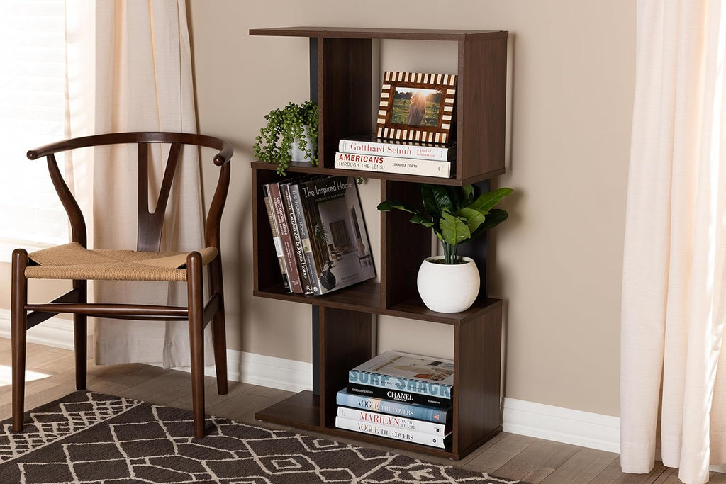 Walnut Brown Dark Grey Bookcase T446