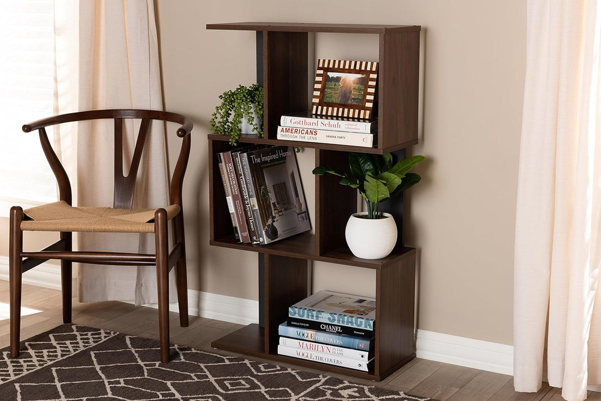 Walnut Brown Dark Grey Bookcase T446