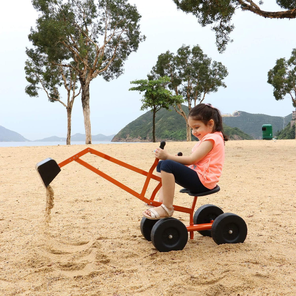 Ride On Sand Digger Excavator Toy with 8 inches Wheels and 360° Rotation Seat L47922