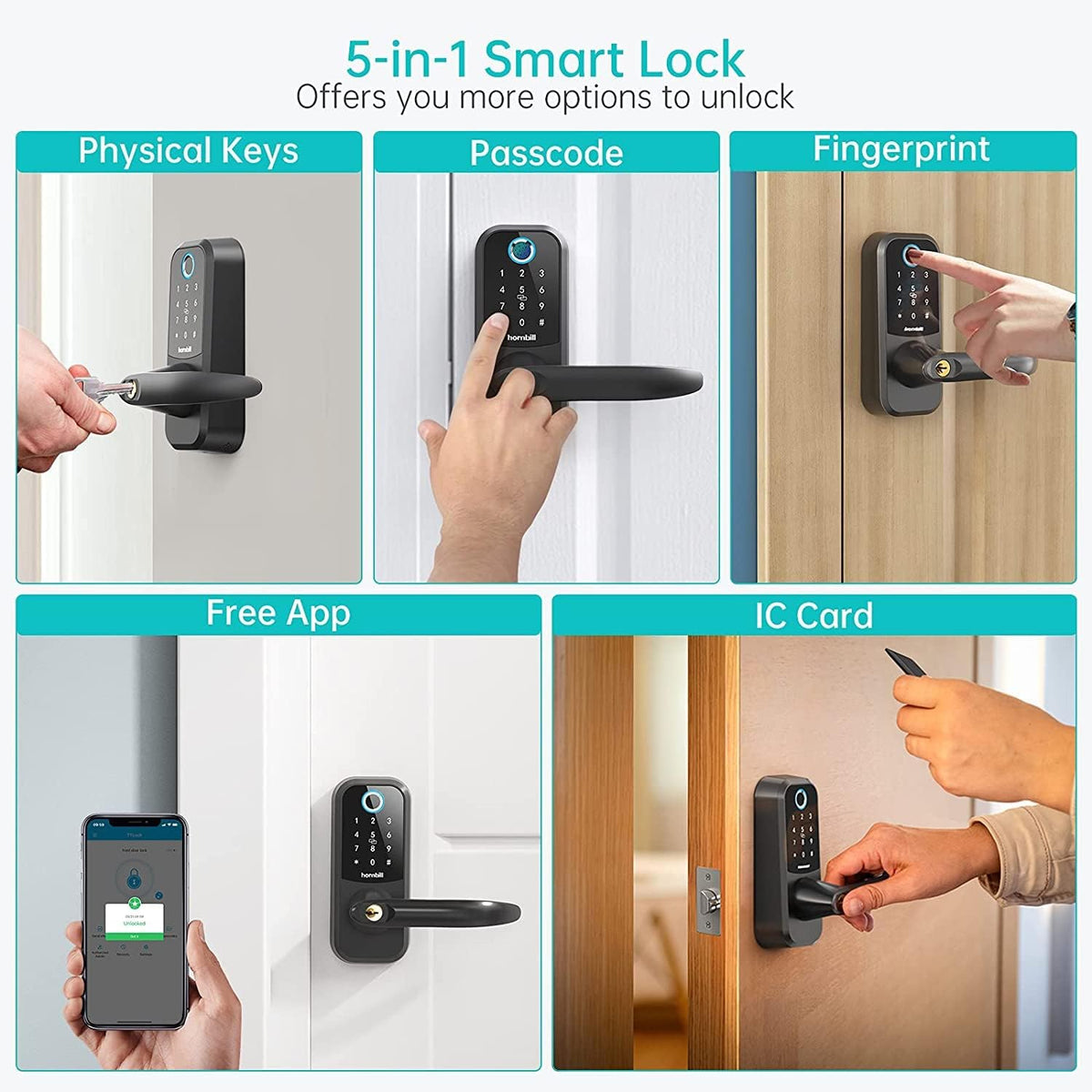 Fingerprint Door Lock Keyless Entry Bluetooth Keypad Lock with Reversible Handle J9176