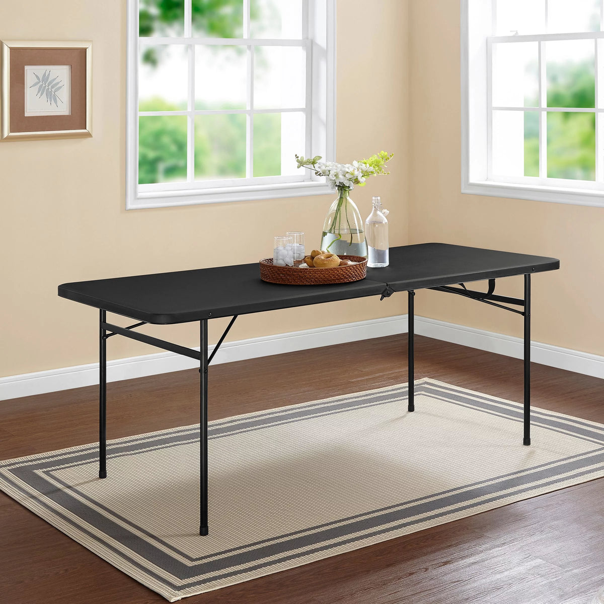 6 Foot Bi-Fold Plastic Folding Table, Black V582363