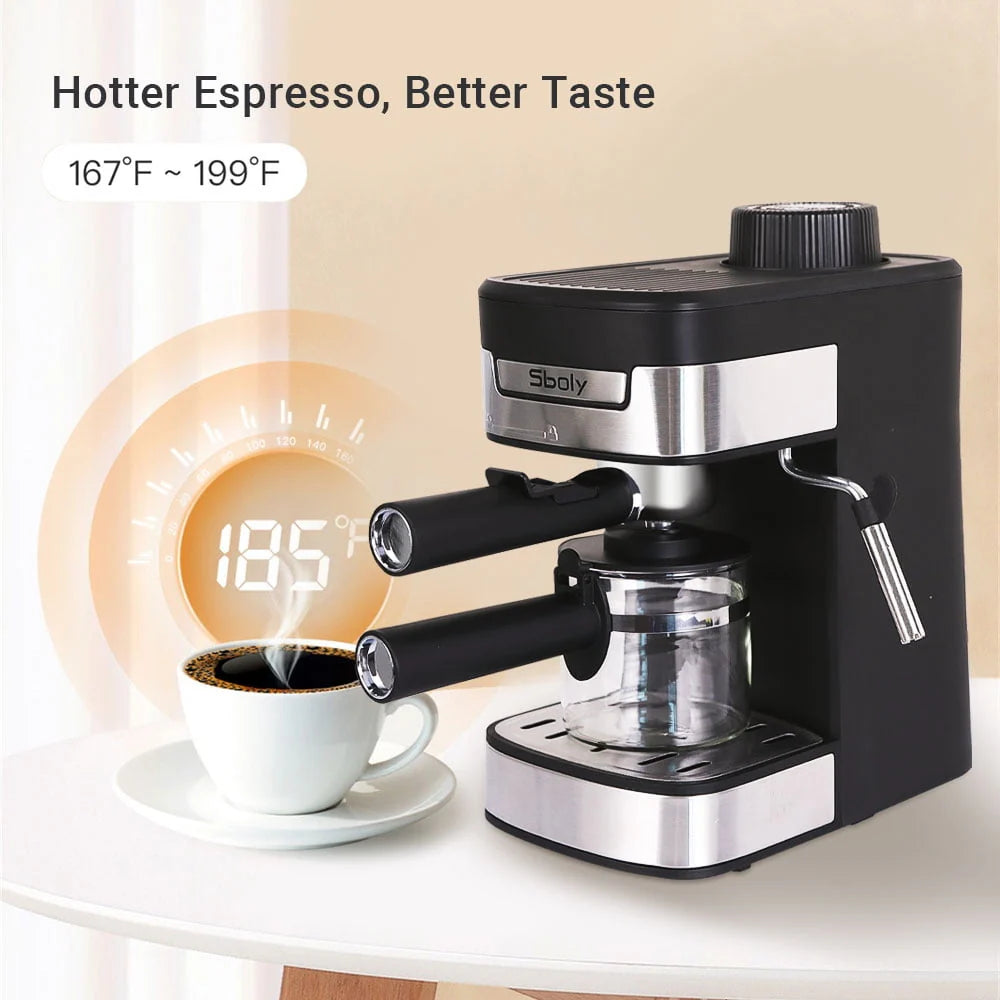 Black 1-4 Cup Steam Espresso Machine with Milk Frother P8499