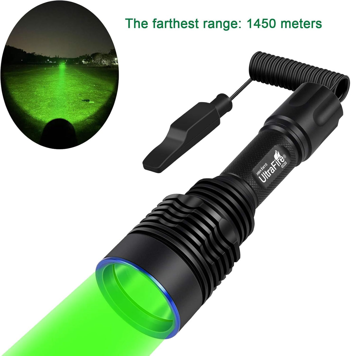 Tactical Flashlight with Picatinny Rail Mount, Pressure Switch, Rechargeable Battery and Charger V578