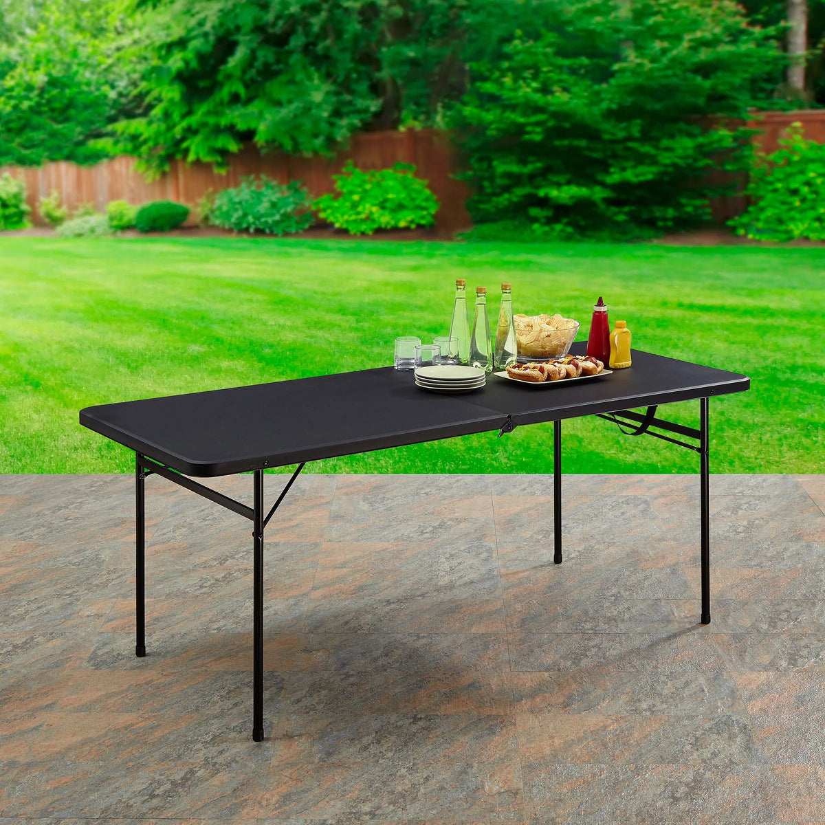 6 Foot Bi-Fold Plastic Folding Table, Black V582363