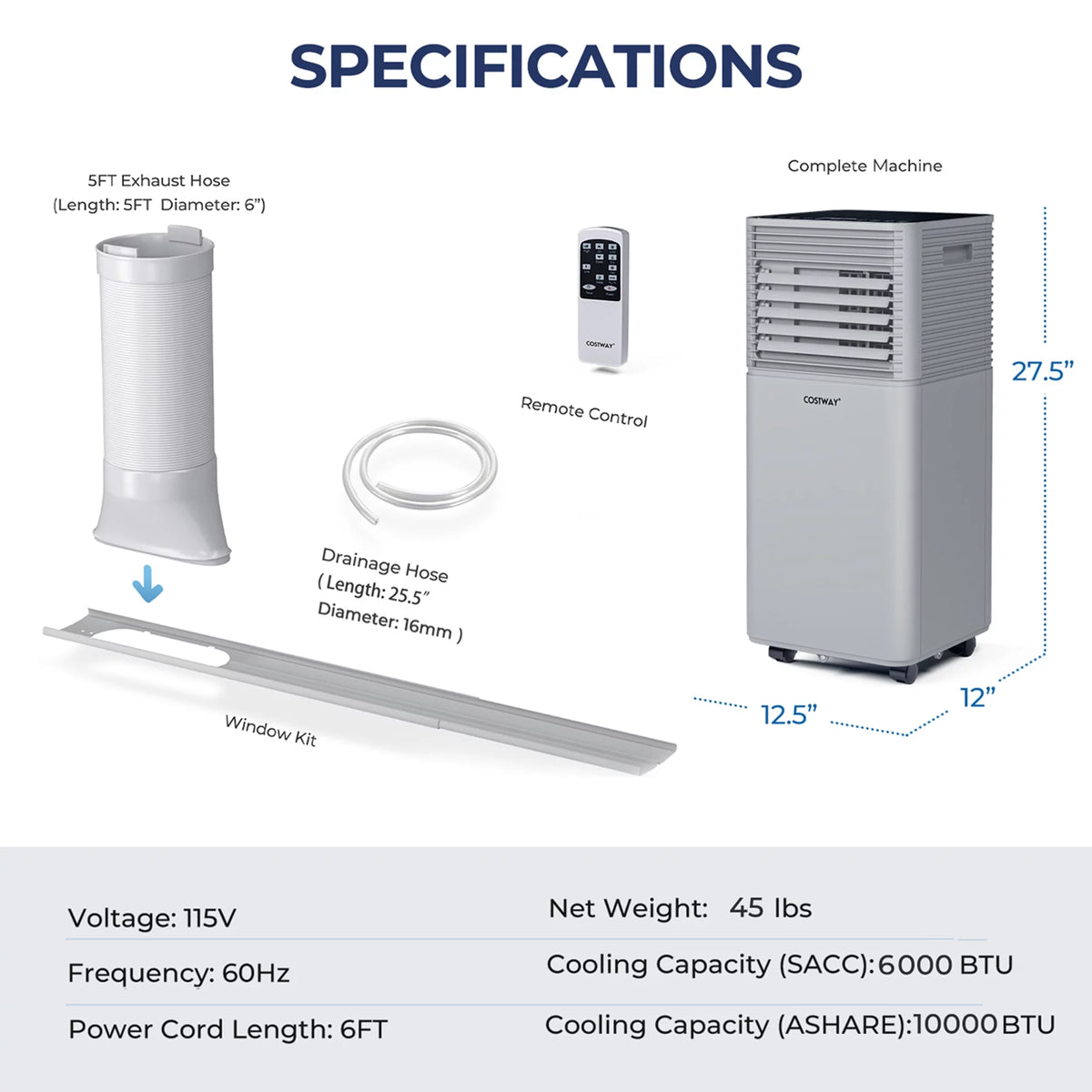 6000 BTU 3-in-1 Portable Air Conditioner with Dehumidifier & Fan Gray W86281