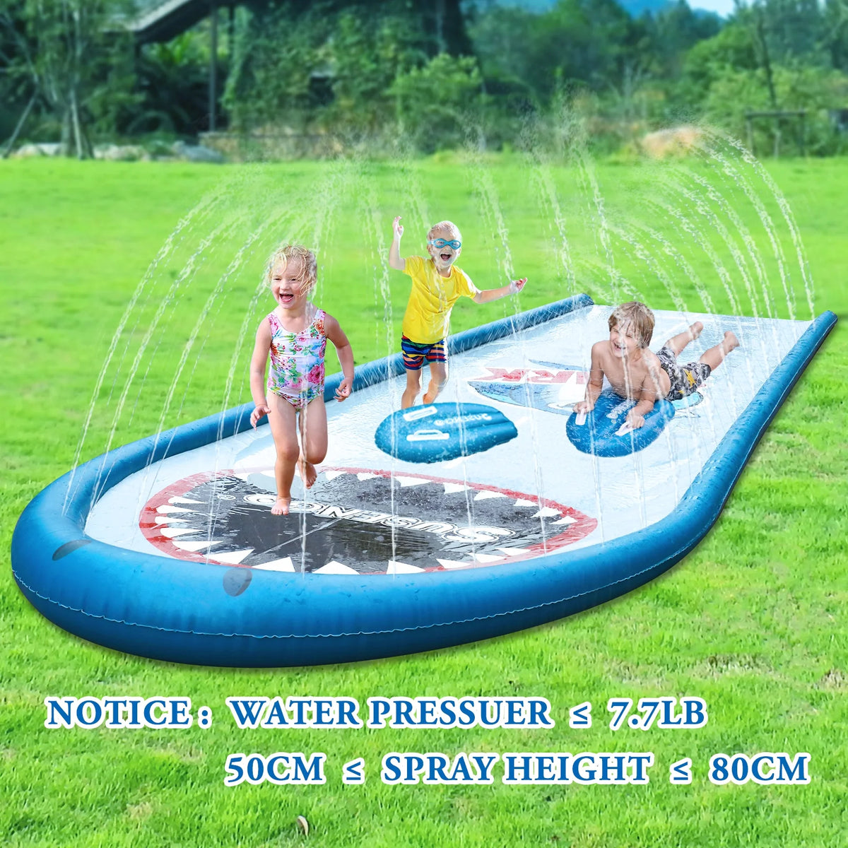 Inflatable Lawn Water Slide with 2 Bodyboards, 15.7x4.3ft R324719