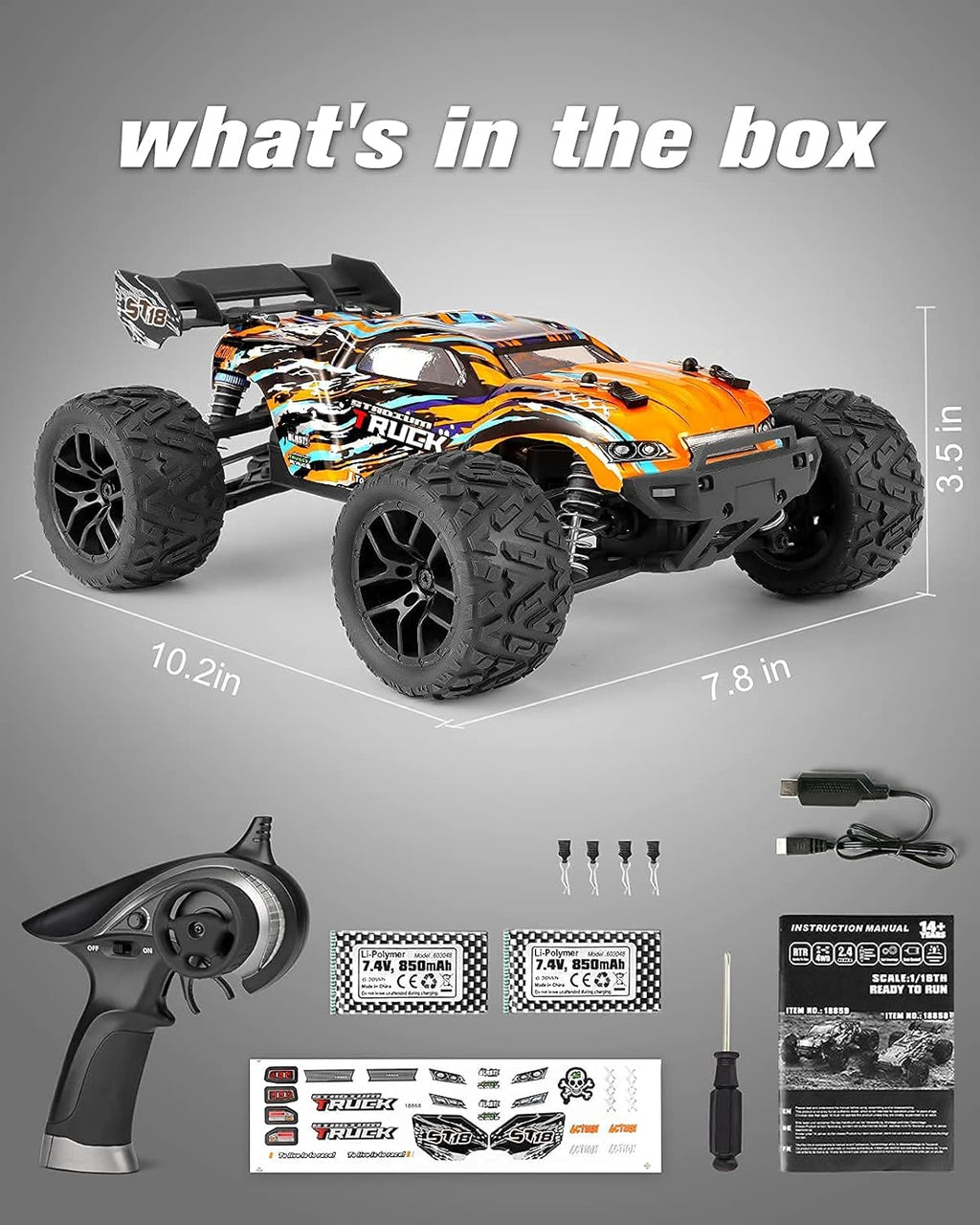 1:18 Scale 4WD Remote Control Truck with 2 Rechargeable Batteries P12907