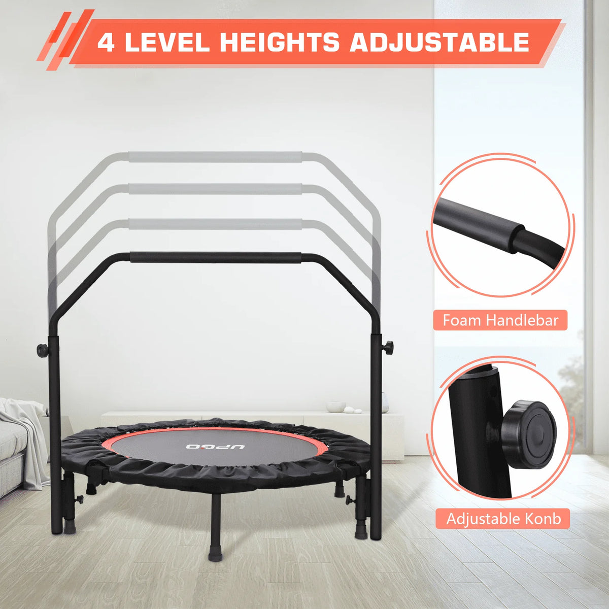 40 Foldable Fitness Trampoline with Adjustable Foam Handle V8800