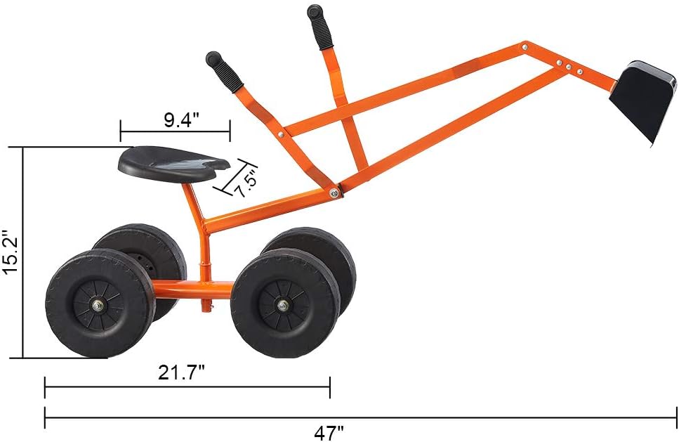Ride On Sand Digger Excavator Toy with 8 inches Wheels and 360° Rotation Seat L47922