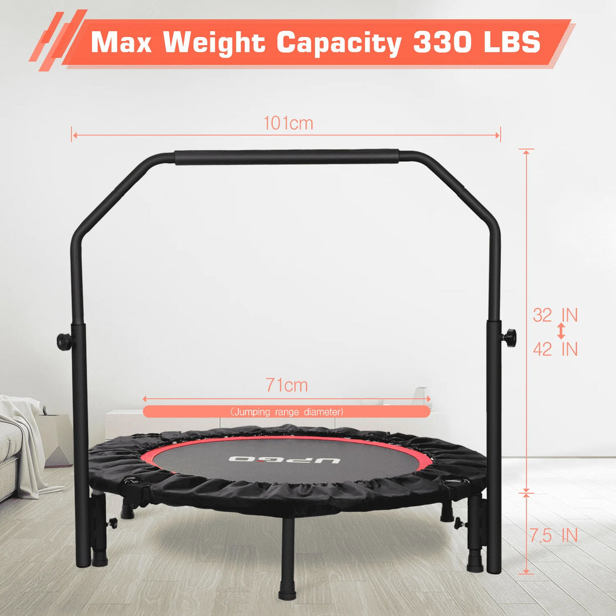 40 Foldable Fitness Trampoline with Adjustable Foam Handle V8800