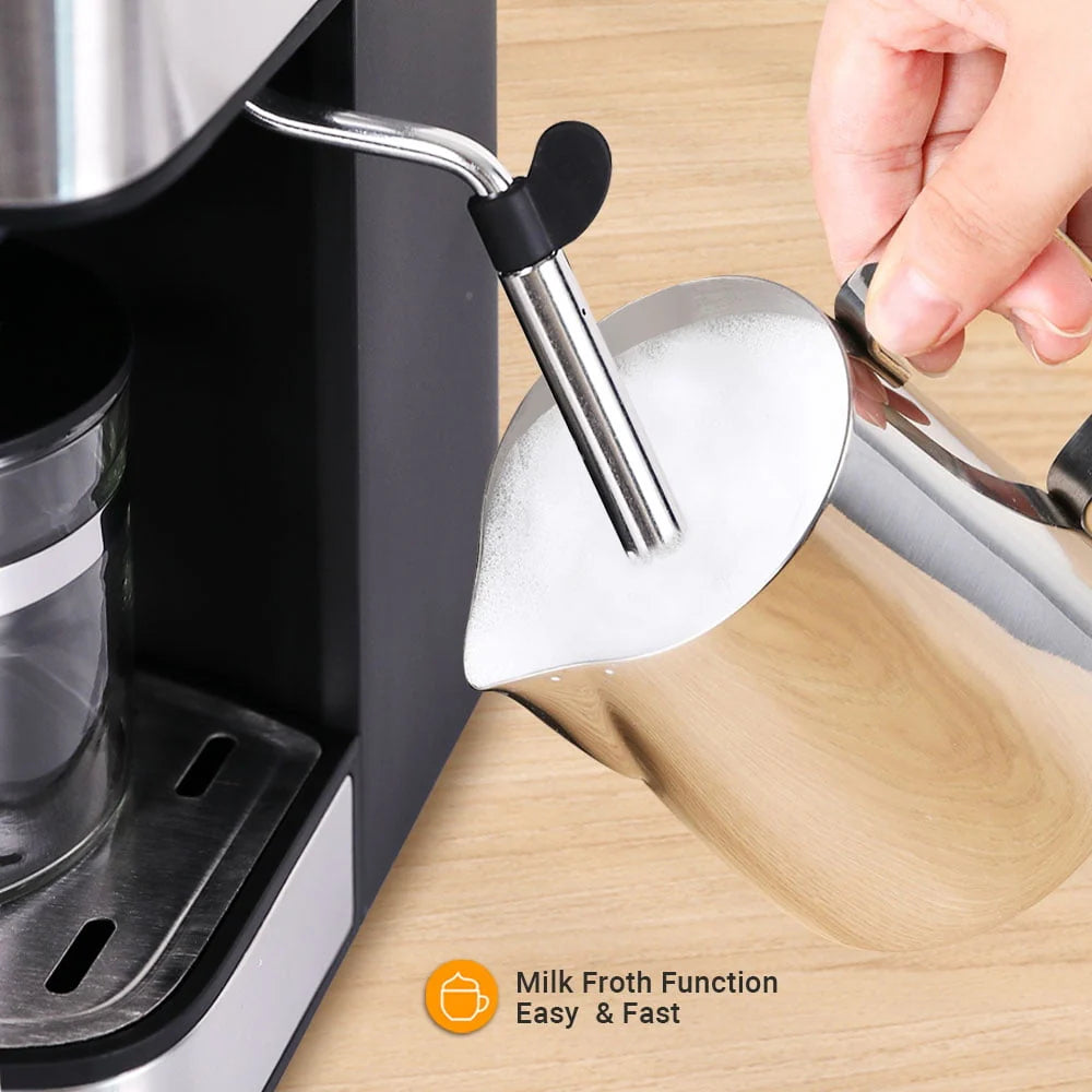 Black 1-4 Cup Steam Espresso Machine with Milk Frother P8499