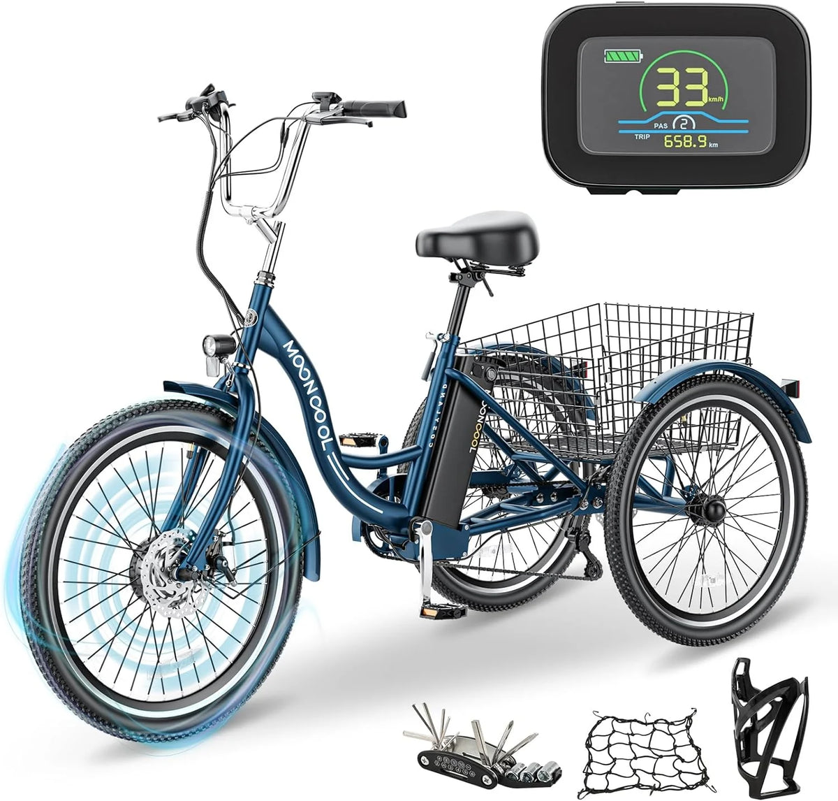 24 26 3 Wheel Electric Tricycle 350W 36V 7 Speeds with Large Basket D5517