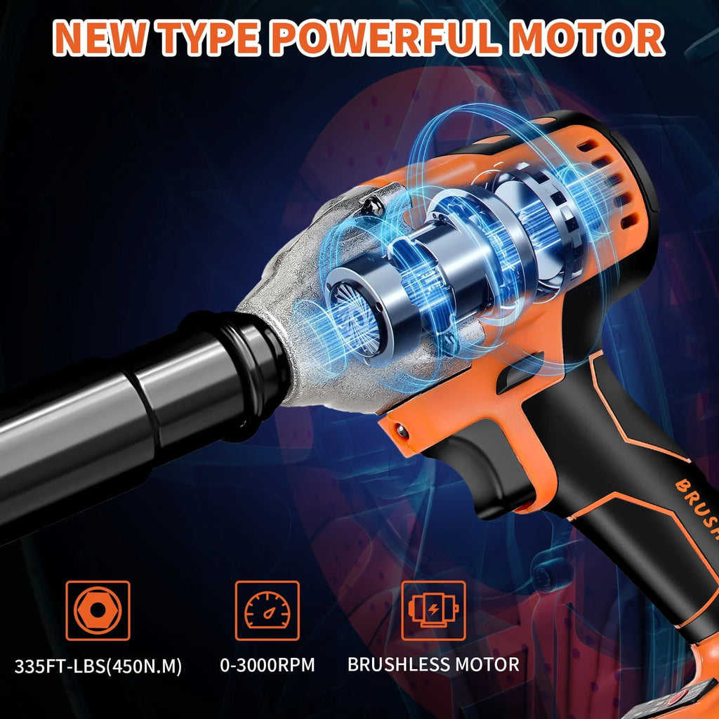1/2 inch Brushless Cordless Impact Wrench with 3.0Ah Li-ion Battery & 7 Sockets R30255