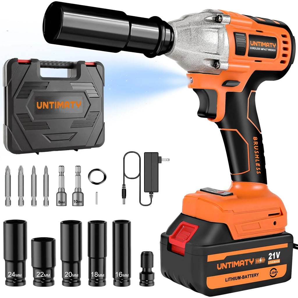 1/2 inch Brushless Cordless Impact Wrench with 3.0Ah Li-ion Battery & 7 Sockets R30255