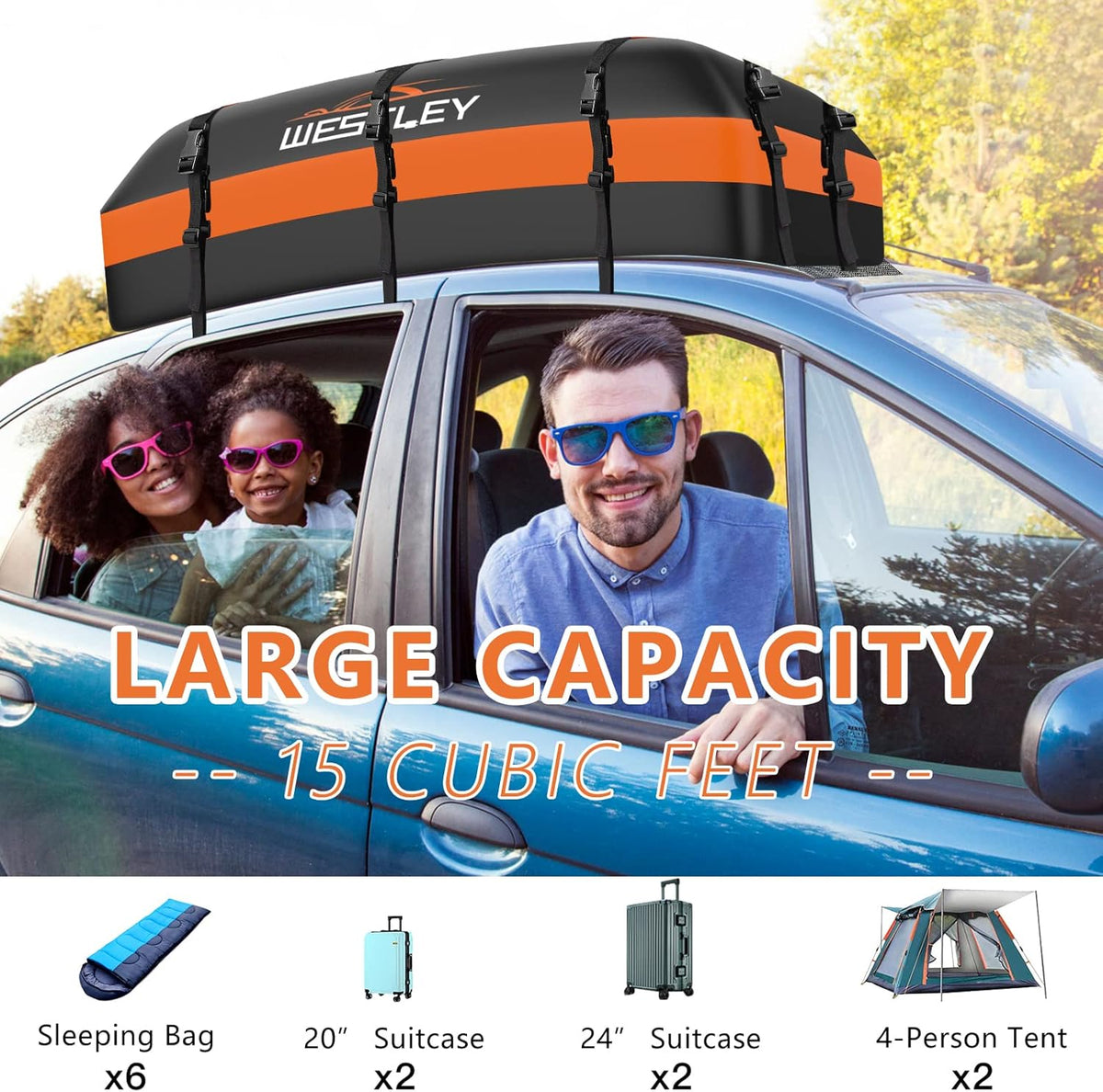 100% Waterproof 15 Cubic Feet Rooftop Cargo Carrier H542414