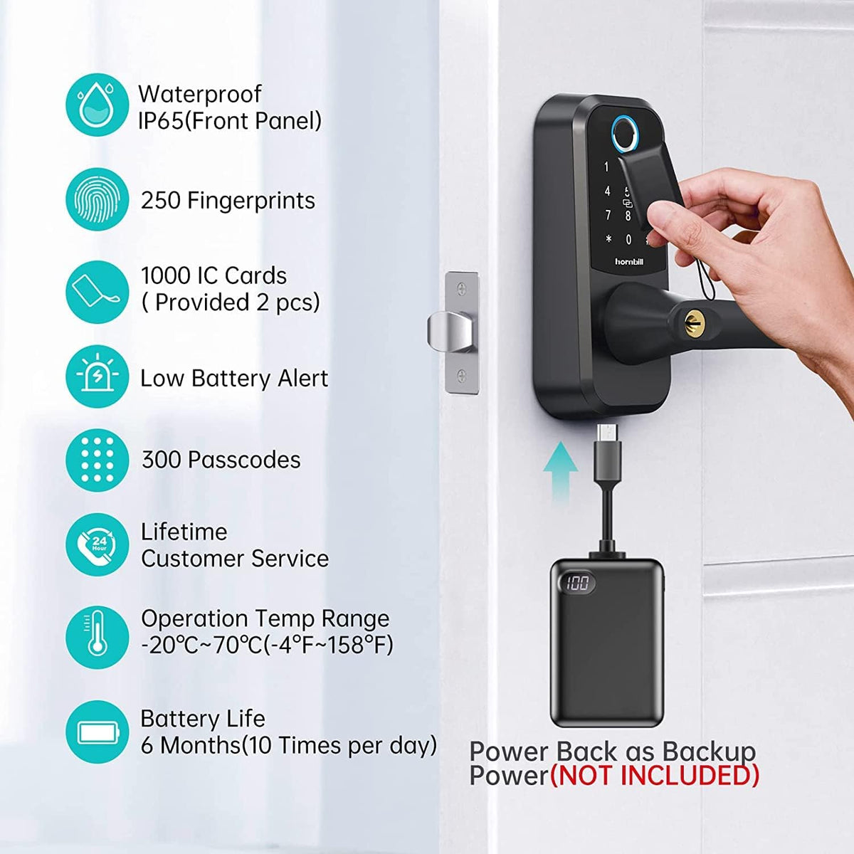 Fingerprint Door Lock Keyless Entry Bluetooth Keypad Lock with Reversible Handle J9176