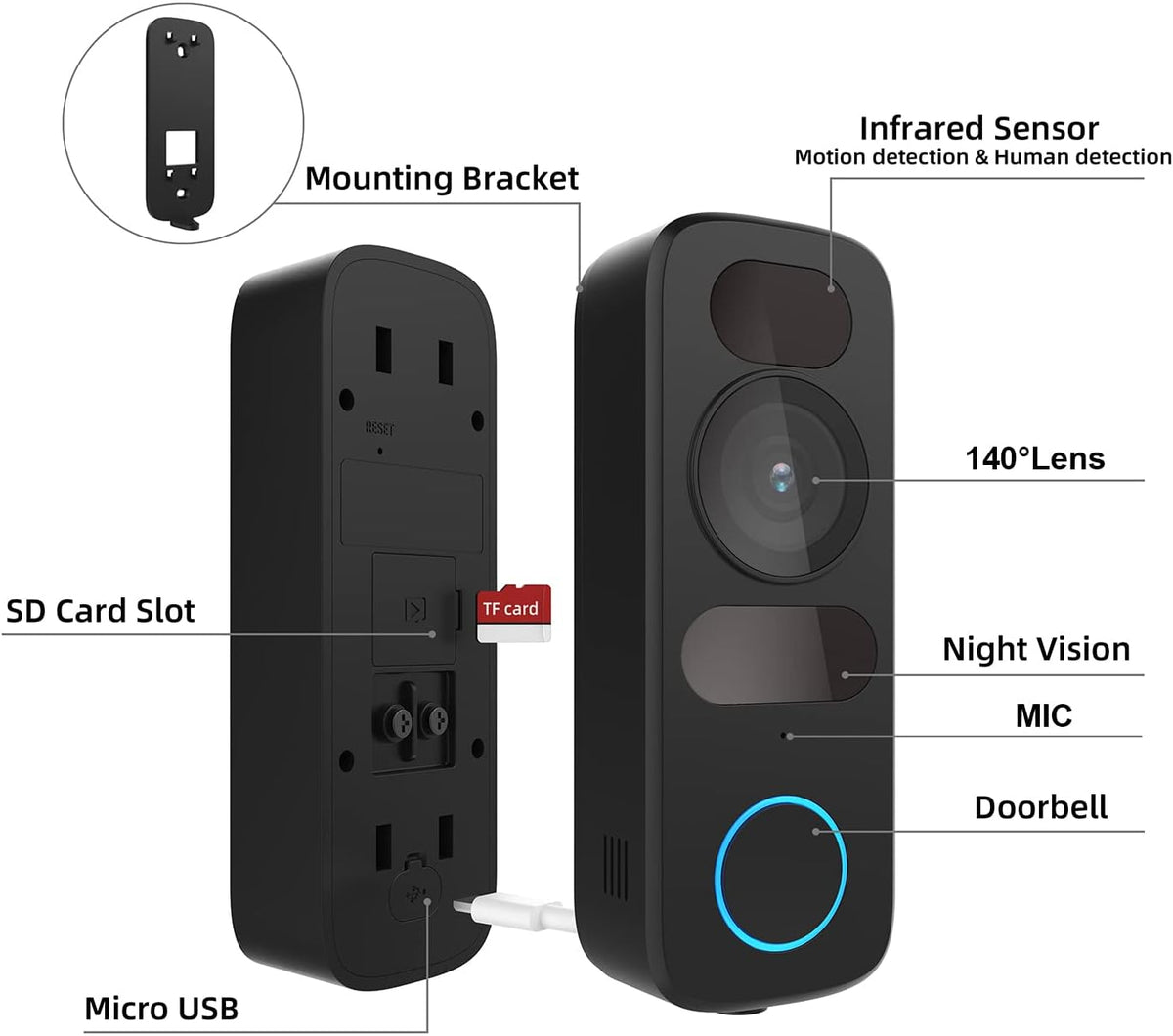 Wired Video Doorbell Camera 1080P HD 140° View Y76696