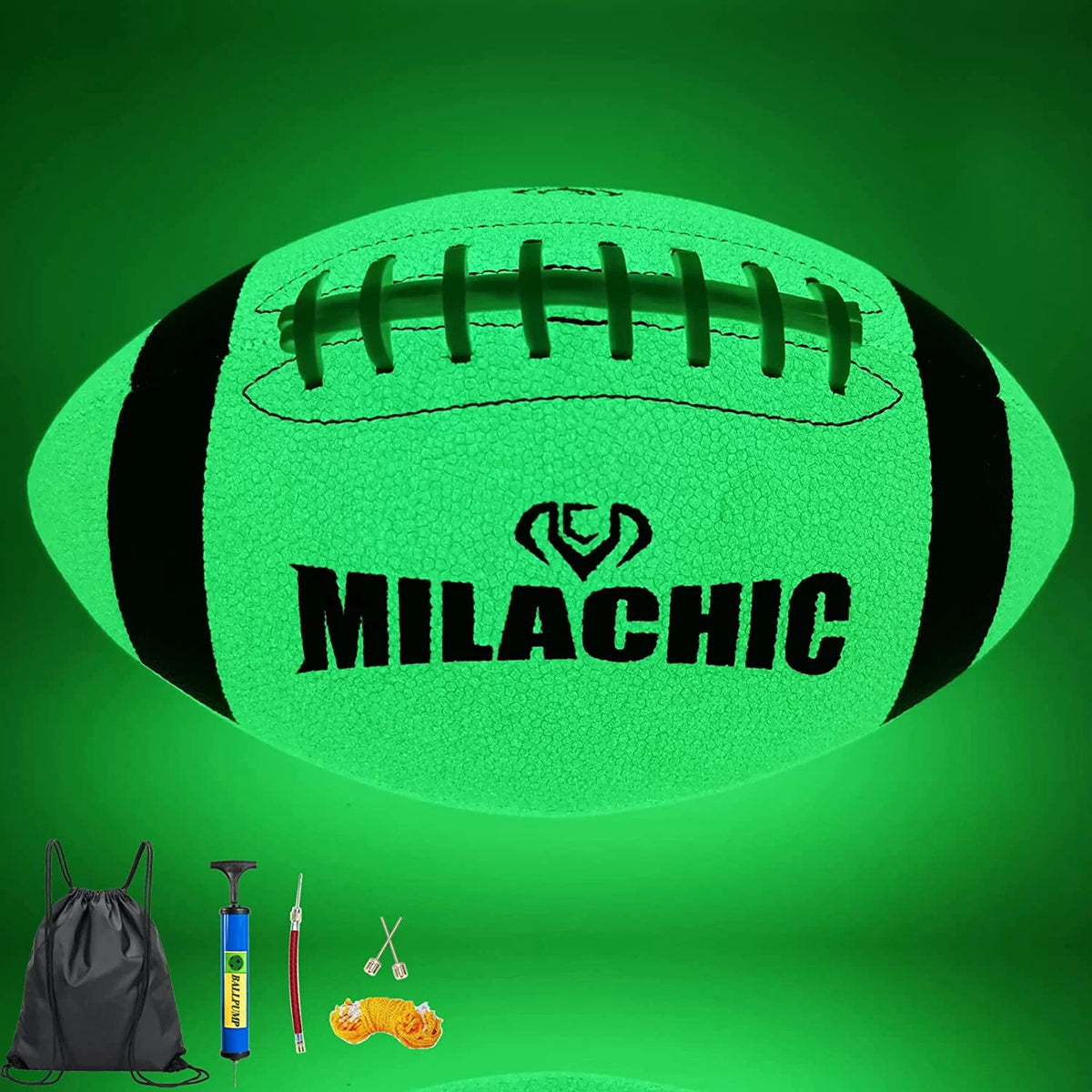Glow in the Dark Size 9 Composite Leather Football with Pump and Carry Bag A4127