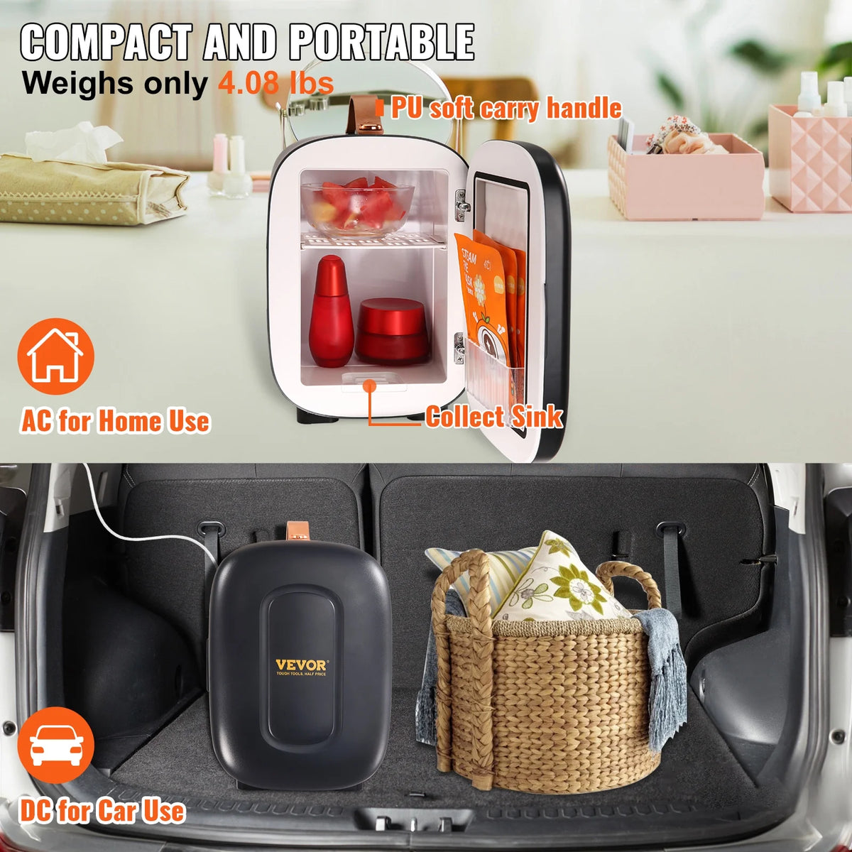 4L 6 Cans Portable Cooler Warmer Mini Fridge J344214