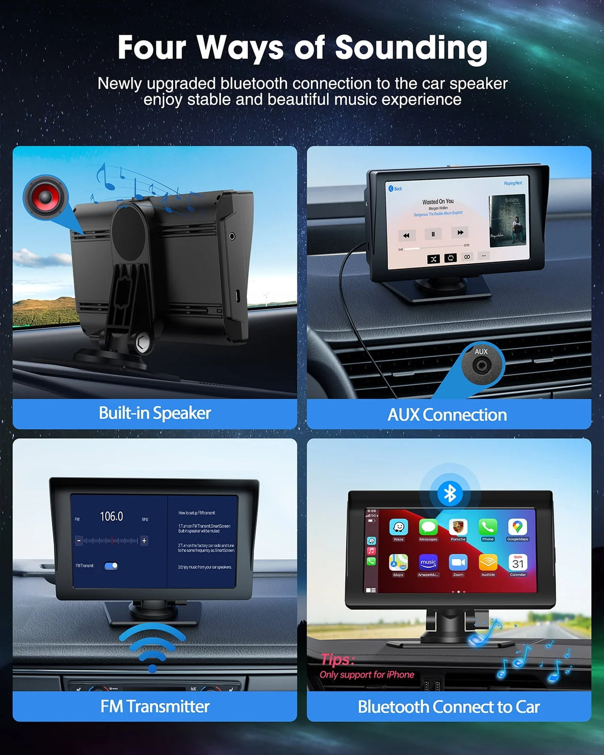 Wireless Apple Carplay & Android Auto 7 inch Touch Screen Car Stereo Z9402