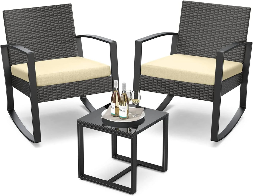 3 Piece Patio Bistro Set with Glass Table O70168