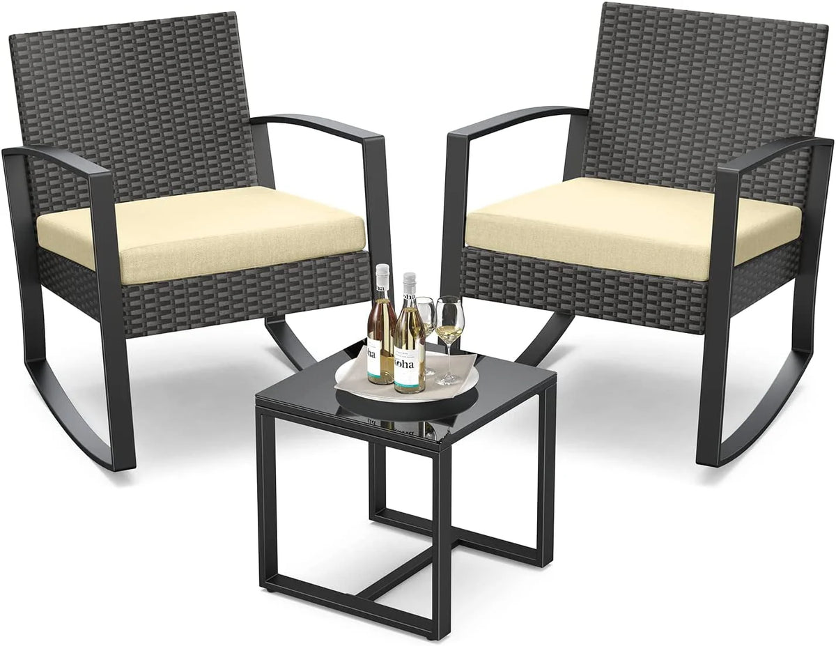 3 Piece Patio Bistro Set with Glass Table O70168