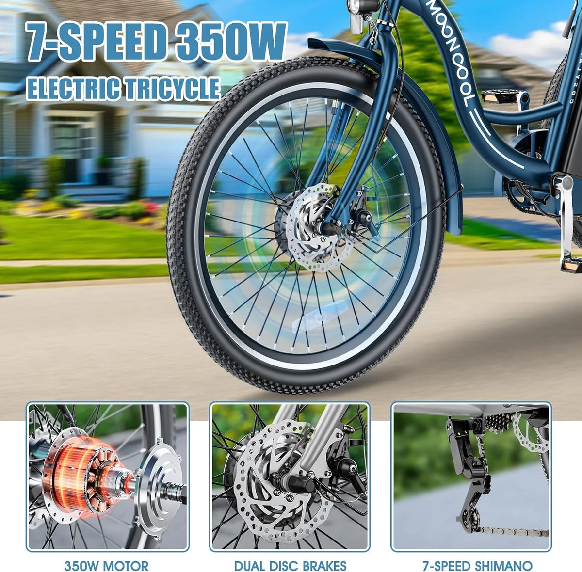 24 26 3 Wheel Electric Tricycle 350W 36V 7 Speeds with Large Basket D5517