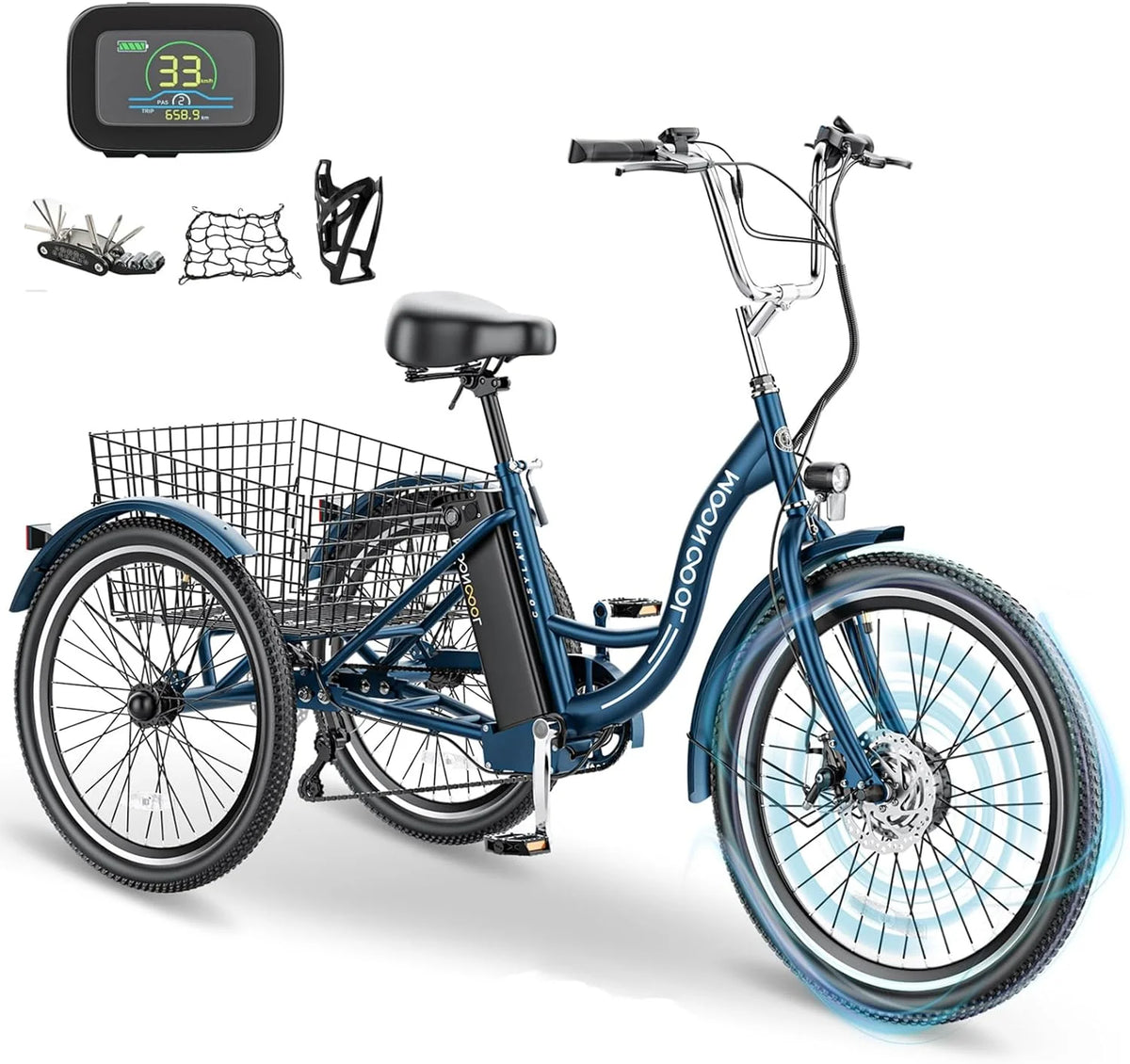 24 26 3 Wheel Electric Tricycle 350W 36V 7 Speeds with Large Basket D5517